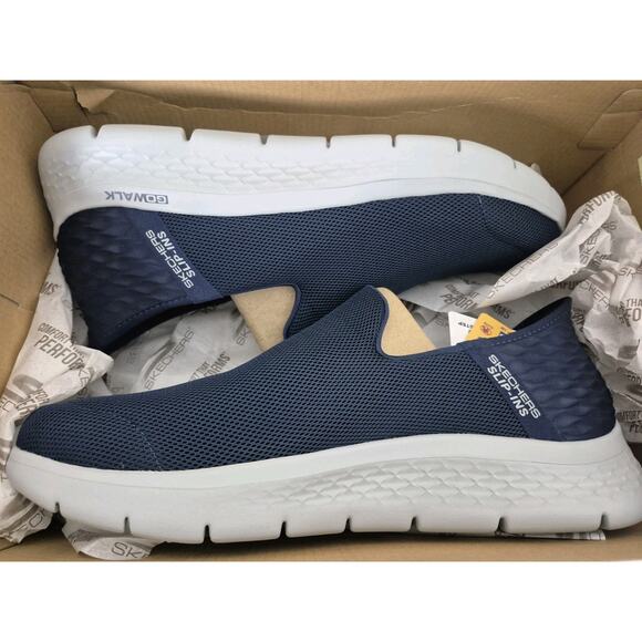 Skechers Men's US 12 Wide Fit Go Walk Flex No Hands Navy Slip-in Sneakers - Picture 2 of 12